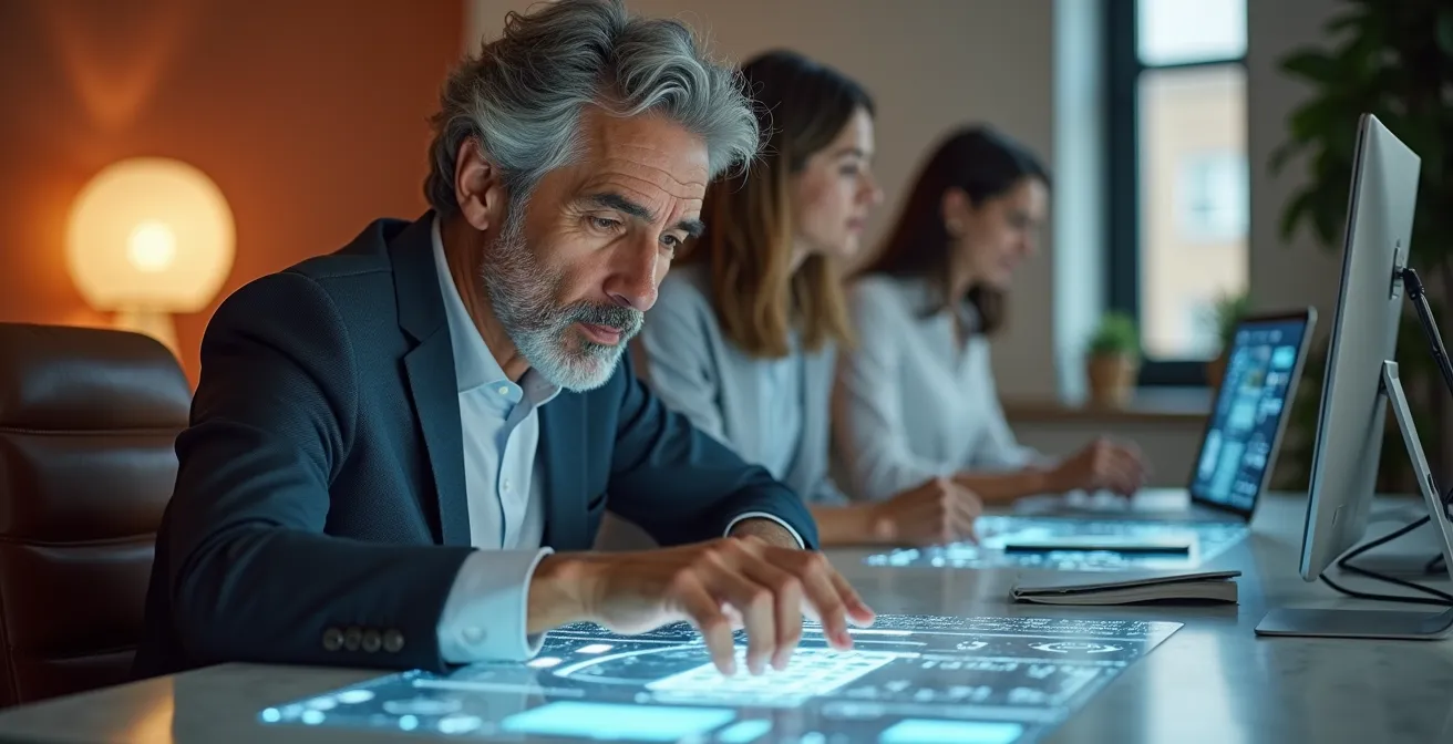 Professionista italiano di mezza età in formazione digitale collaborativa