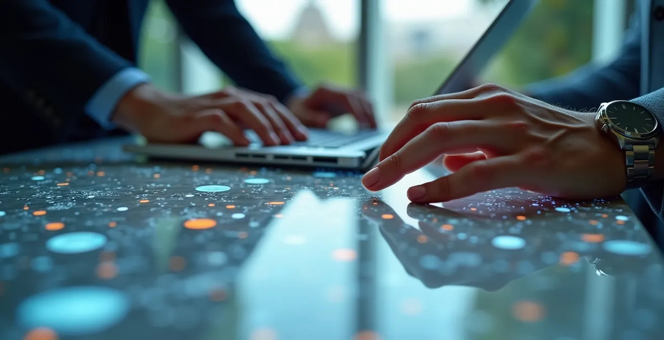 Professionista milanese che lavora con piattaforme no-code in ambiente urbano moderno