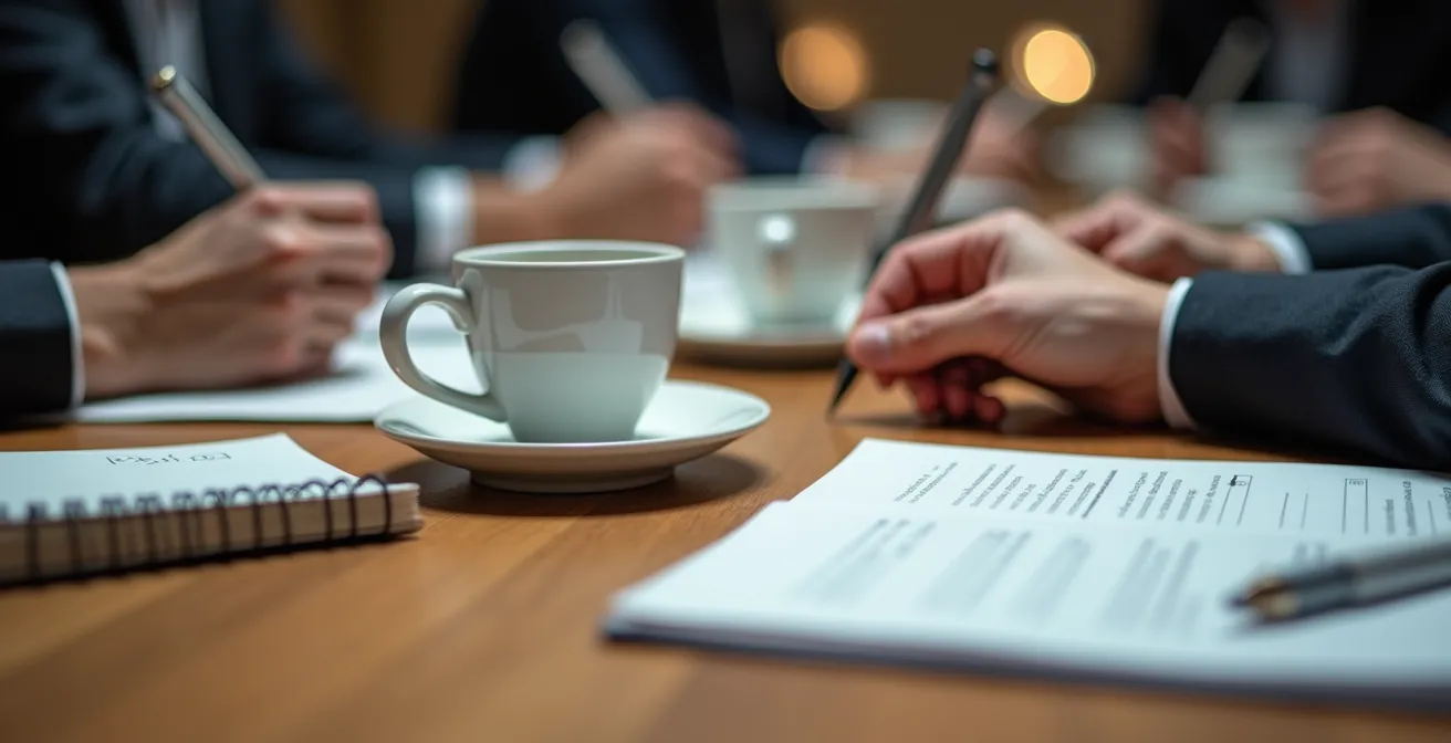 Un team di lavoro in un ufficio italiano moderno valuta le opzioni software collaborative durante una riunione, con focus su materiali di qualità e un'atmosfera professionale