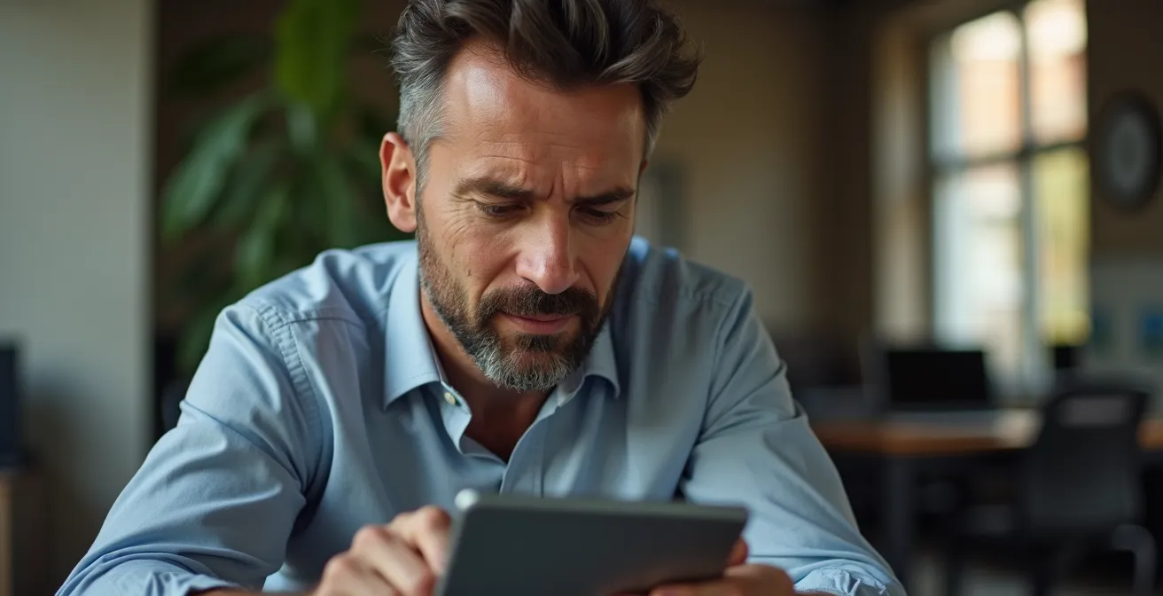 Manager controlla con espressione concentrata una dashboard per la gestione delle licenze software aziendali attive