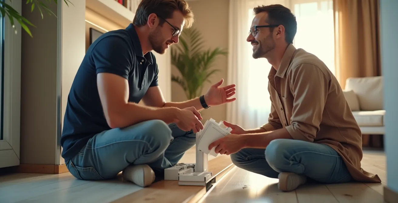 Salotto italiano con cavi fibra ottica nascosti in canaline eleganti