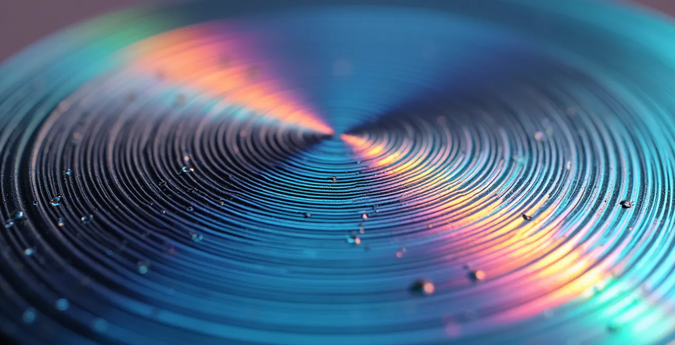 Dettaglio macro di un chip NFC con pattern di sicurezza esagonali incisi su una superficie metallica, a simboleggiare la tecnologia di tokenizzazione.