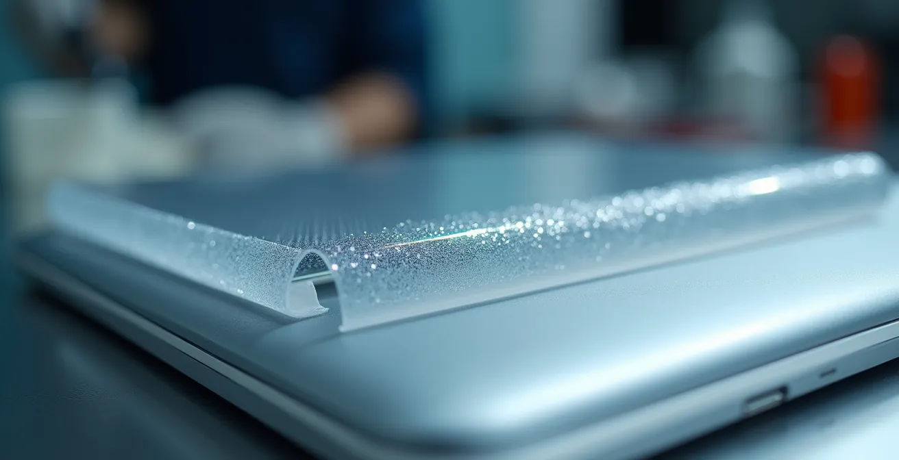 Applicazione professionale di pellicola protettiva su display pieghevole in ambiente controllato