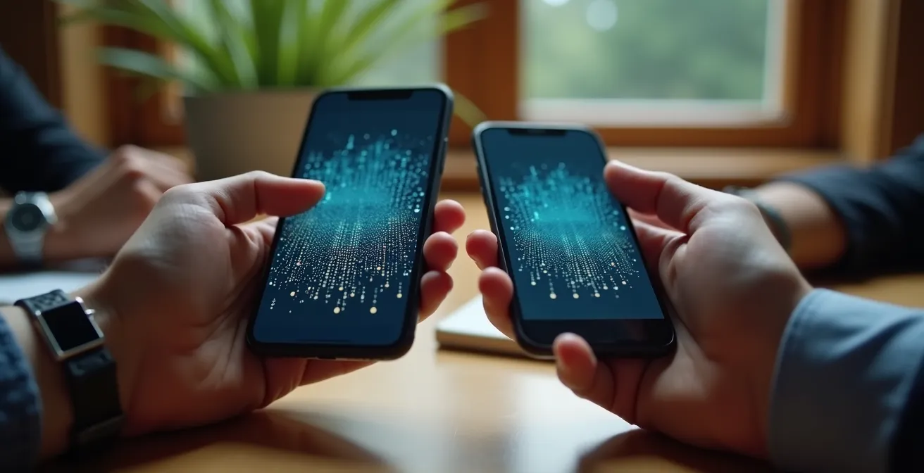 Due professionisti confrontano codici QR sui loro smartphone per verificare la sicurezza